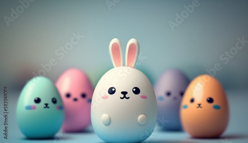 Kawaii easter bunny with easter eggs created with Generative AI
