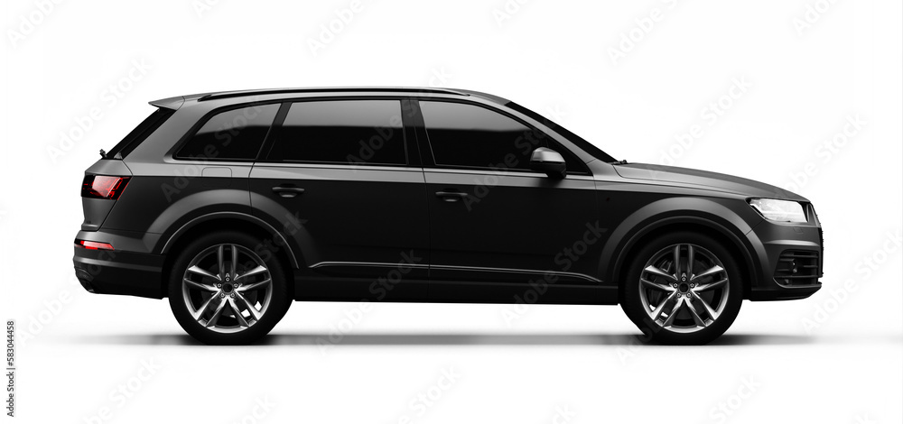 SUV sports luxury car expensive vehicle matte black side view transport cab - obrazy, fototapety, plakaty 