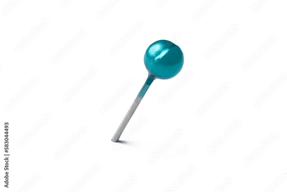 Cyan sewing push pin with shadow isolated Cyan sewing push pin with shadow isolated