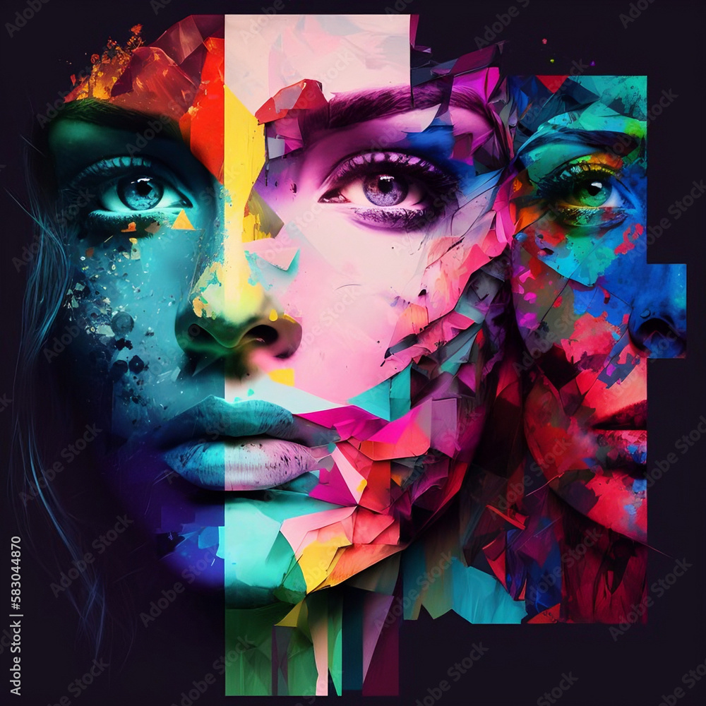 Creative portrait of a girl with her face painted in bright colors