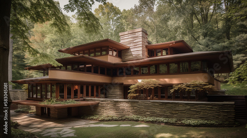 A Frank Lloyd Wright house with organic architecture Generative AI 