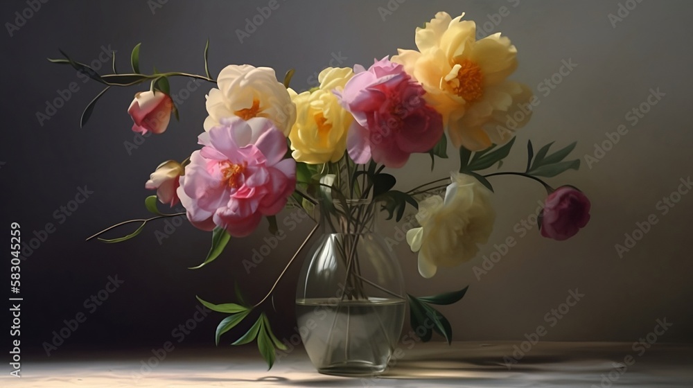 Obraz premium Flowers in Vase, soft colours, generative ai.