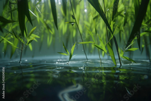 green water and bamboo plants natural water reflections background generative ai