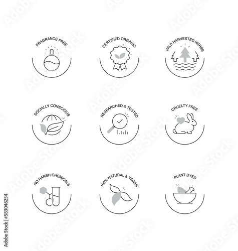 Natural and organic cosmetics products icons. Vector Editable stroke.