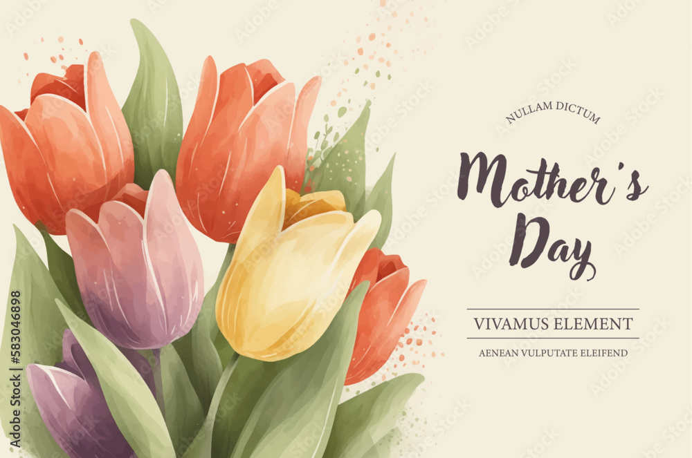 Vector watercolor banner with beautiful flowers framed for mother's day - obrazy, fototapety, plakaty 