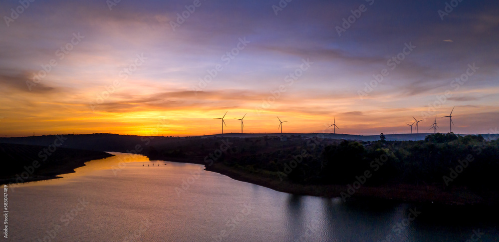 Dawn on the wind power field in Bau Can commune, Chu Prong district, Gia Lai province, Vietnam Dawn on the wind power field in Bau Can commune, Chu Prong district, Gia Lai province, Vietnam