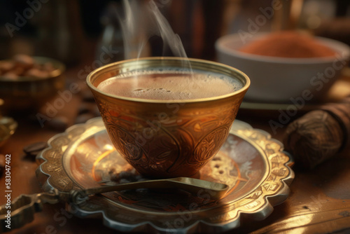 Arabic Moroccan tea in traditional cups ornament tribal