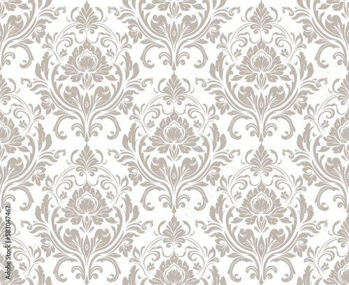 Vector damask seamless pattern background. Classical luxury old fashioned damask ornament, royal victorian seamless texture for wallpapers, textile, wrapping. Exquisite floral baroque template.