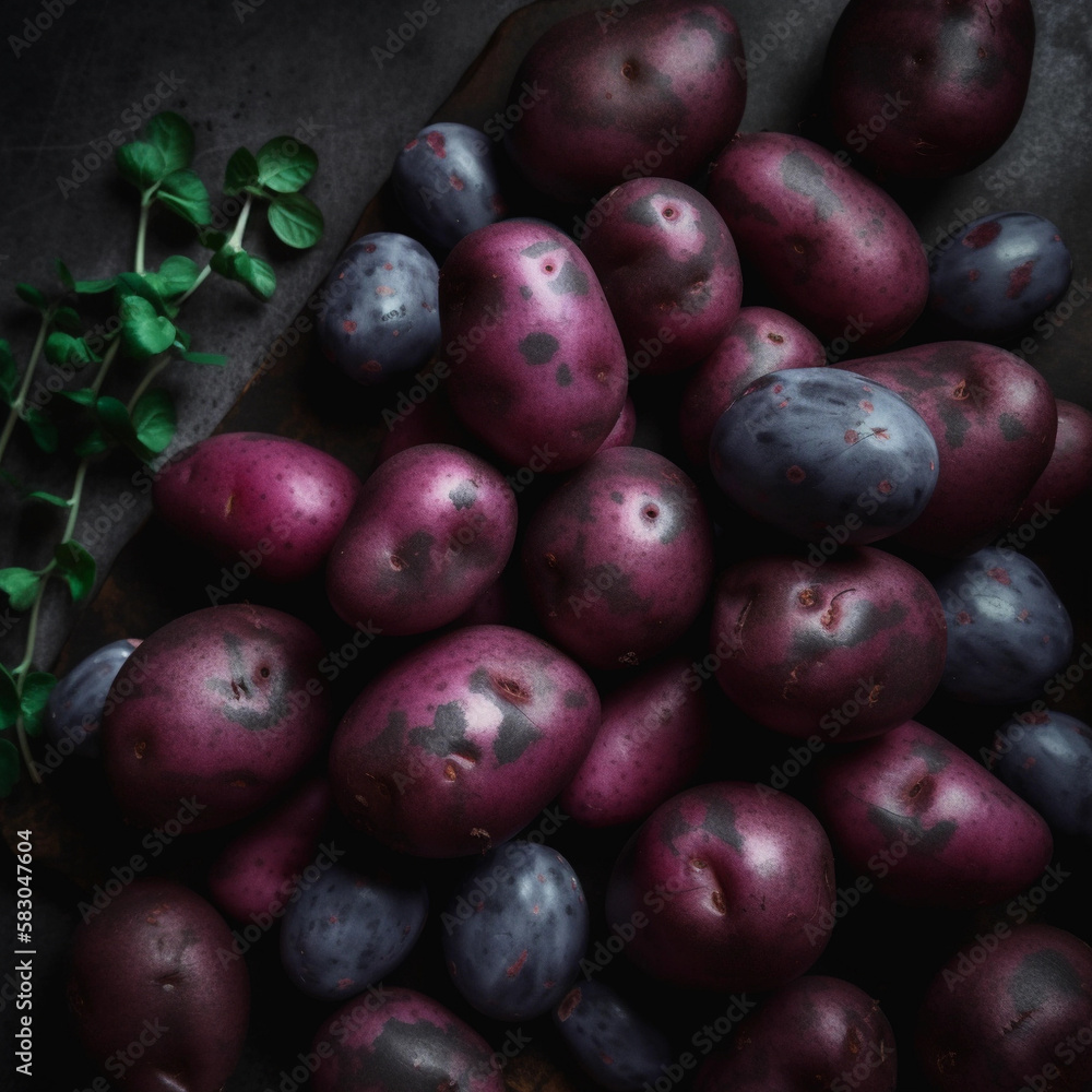 close up of a bunch of purple potatoes