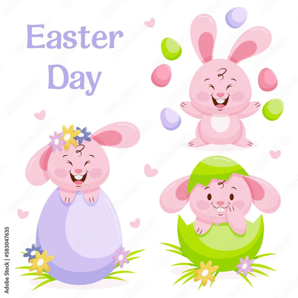 easter pink cartoon bunny set easter pink cartoon bunny set