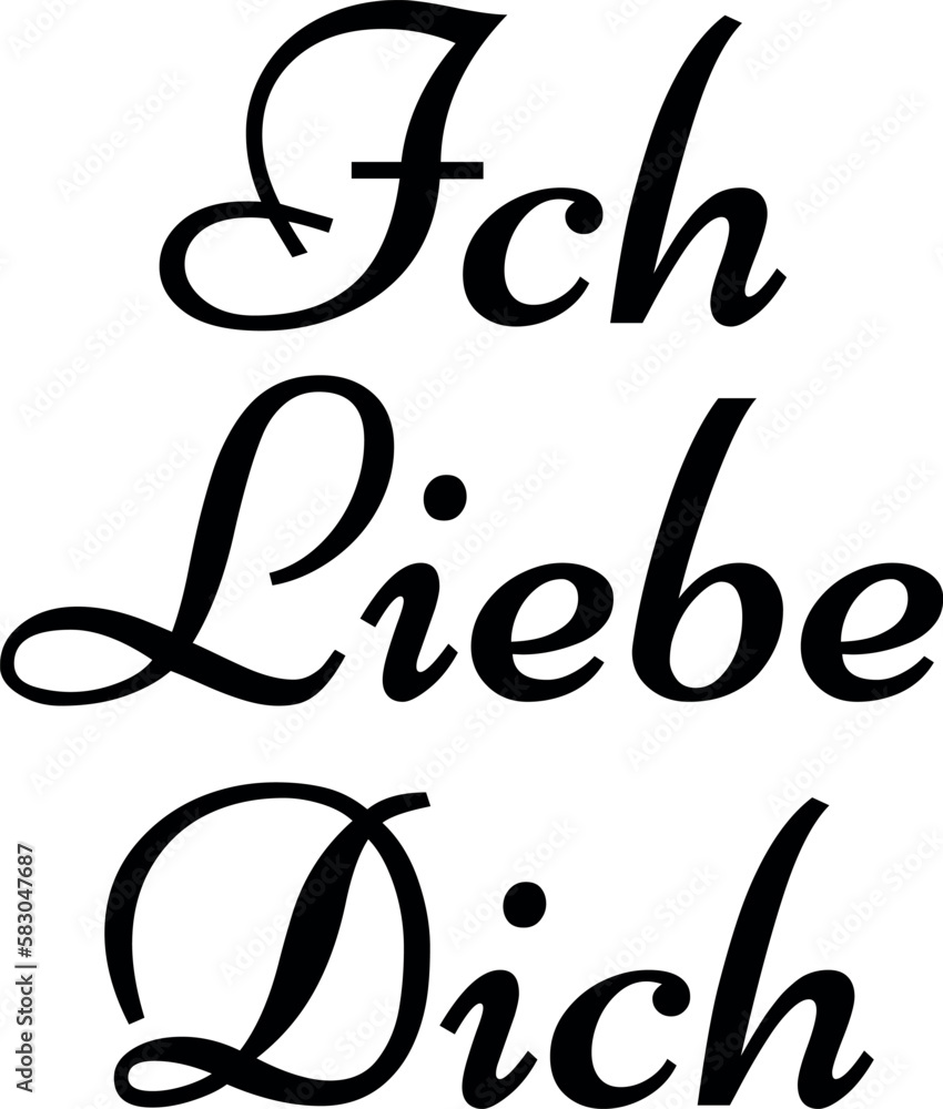 Ich Liebe Dich, Continuous line script. Cursive text love you. Lettering vector illustration for