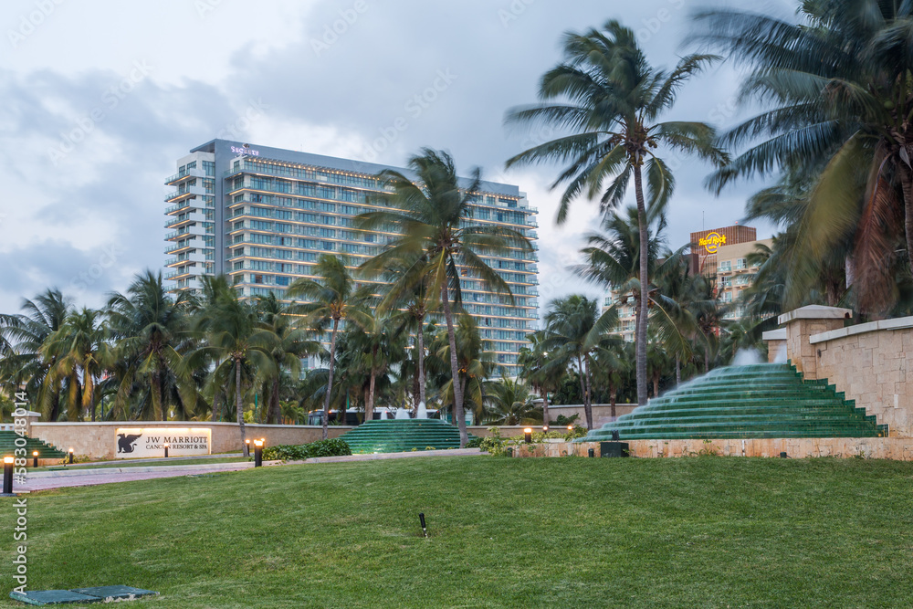 Driveway with fountains to JW Marriott Cancun Resort and Spa in Mexico Stock Photo Adobe Stock