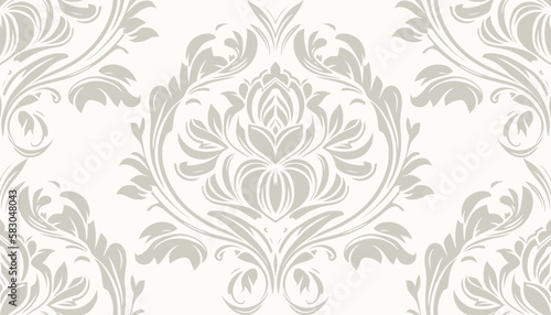 Vector damask seamless pattern background. Classical luxury old fashioned damask ornament, royal victorian seamless texture for wallpapers, textile, wrapping. Exquisite floral baroque template.