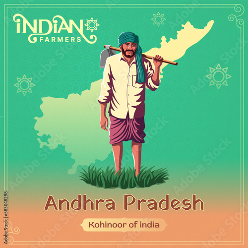 Andhra Pradesh Farmer - A Vibrant Vector Illustration Depicting the Resilience and Hard Work of Indian Agriculture