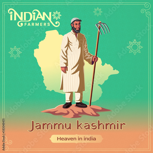 Jammu kashmir Farmer - A Vibrant Vector Illustration Depicting the Resilience and Hard Work of Indian Agriculture	