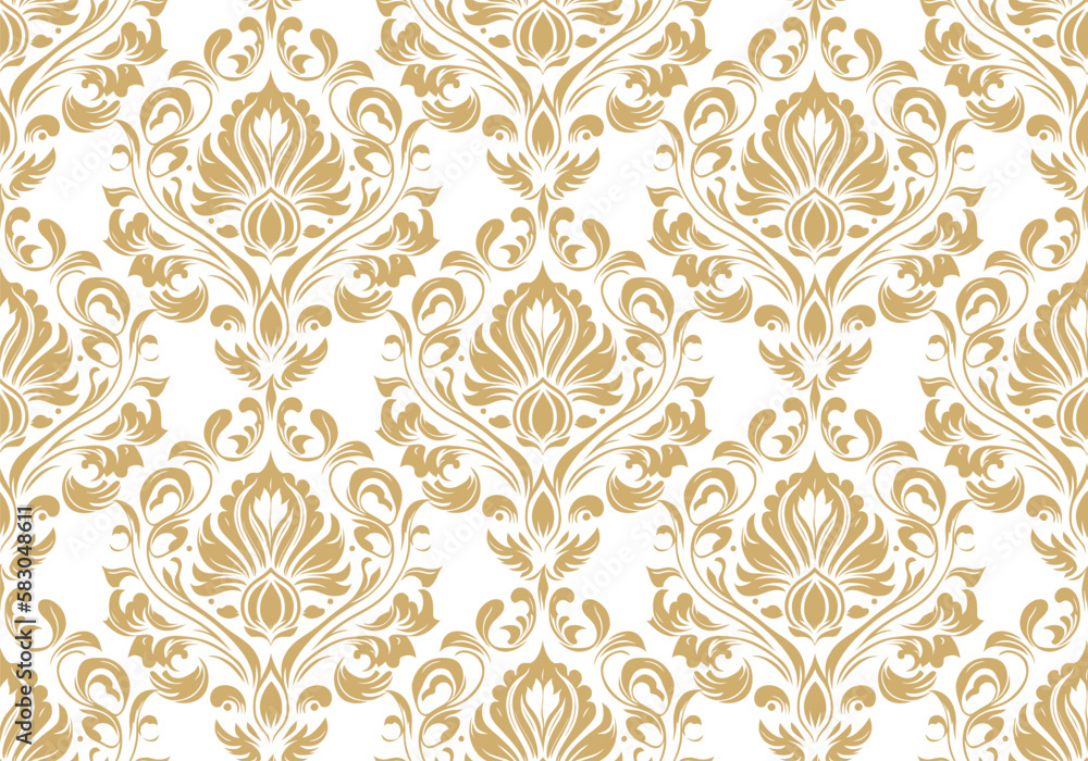 Vector damask seamless pattern background. Classical luxury old fashioned damask ornament, royal victorian seamless texture for wallpapers, textile, wrapping. Exquisite floral baroque template. - obrazy, fototapety, plakaty 