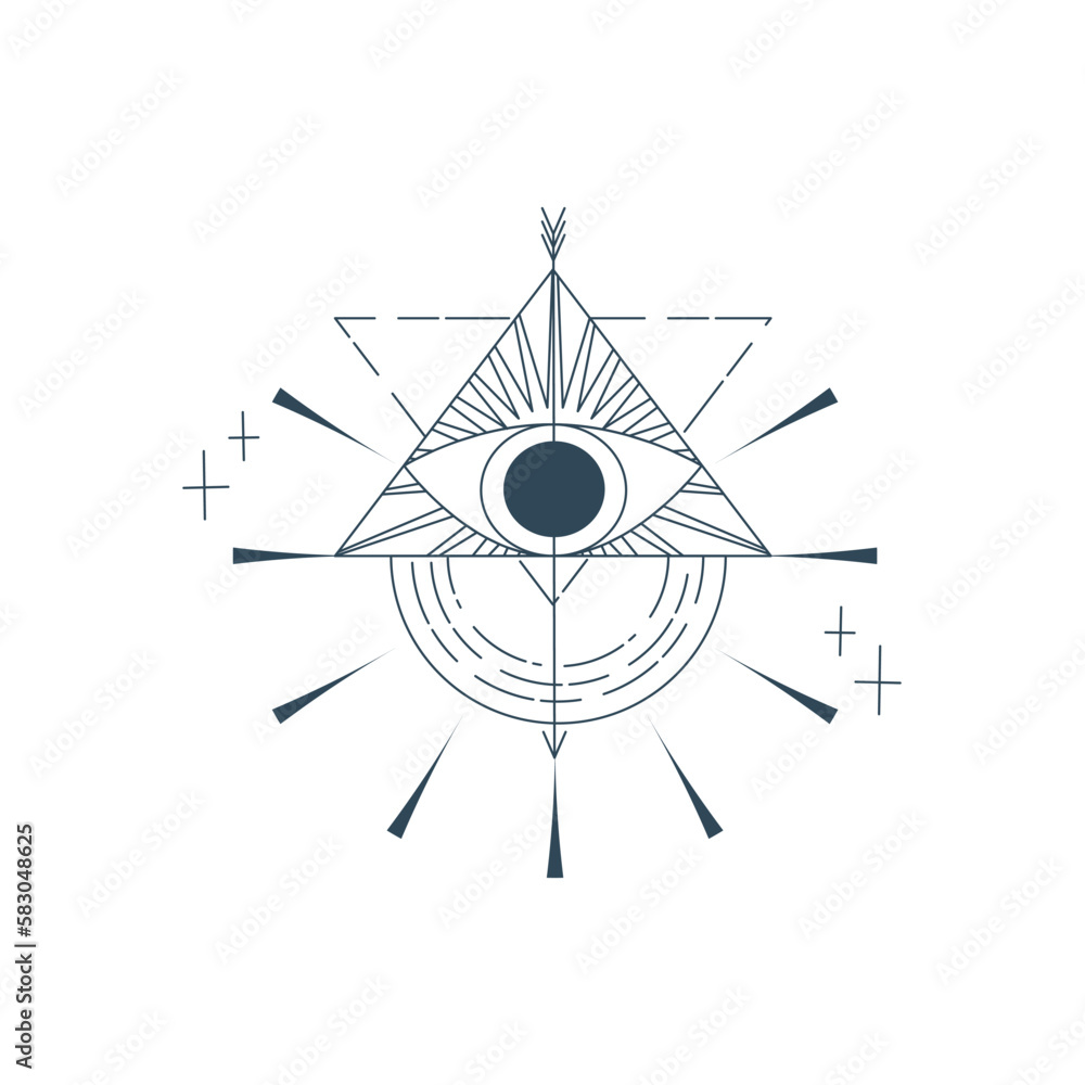 Esoteric pyramid with eye isolated. Occult mystic triangle with ray and star. Geometric esoteric symbol. Vector illustration design drawn in lines. Mystic eye in triangle Esoteric pyramid with eye isolated. Occult mystic triangle with ray and star. Geometric esoteric symbol. Vector illustration design drawn in lines. Mystic eye in triangle