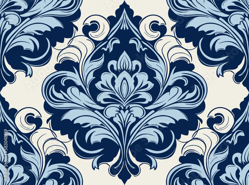 Vector damask seamless pattern background. Classical luxury old fashioned damask ornament, royal victorian seamless texture for wallpapers, textile, wrapping. Exquisite floral baroque template.