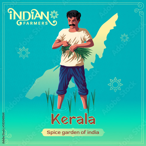 Kerala Farmer - A Vibrant Vector Illustration Depicting the Resilience and Hard Work of Indian Agriculture	