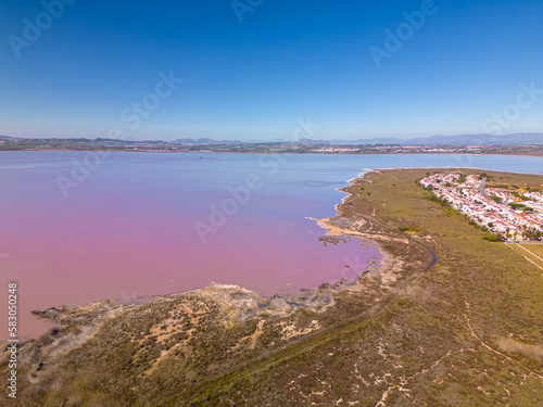 Laguna rosa, the Pink lake of Torrevieja in Alicante, spain,