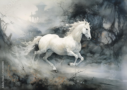 Fantasy white horse , generative ai