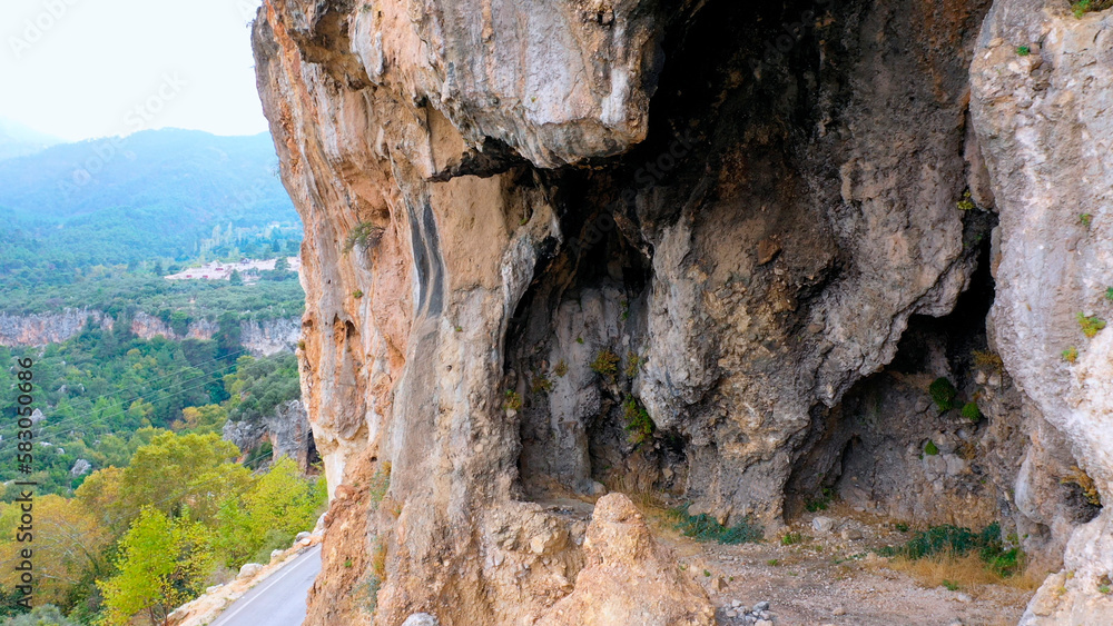 Ancient rocks high in the mountains. Beautiful natural background.