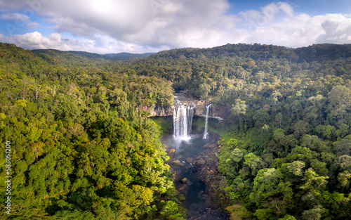 K50 waterfall. The majestic K50 waterfall is still very wild in the tropical jungle in K 'Bang district, Gia Lai province, Vietnam 