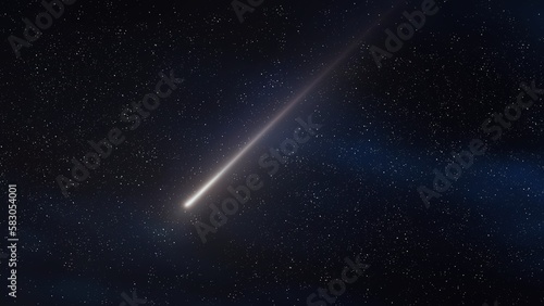 Falling star. Meteor trail in the night starry sky. A meteorite burns in the atmosphere.