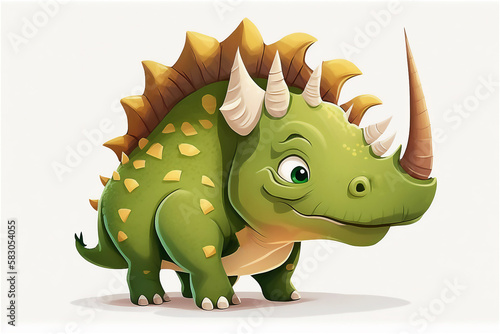 Cute Cartoon Dinosaur on white background, Generated AI © bit24