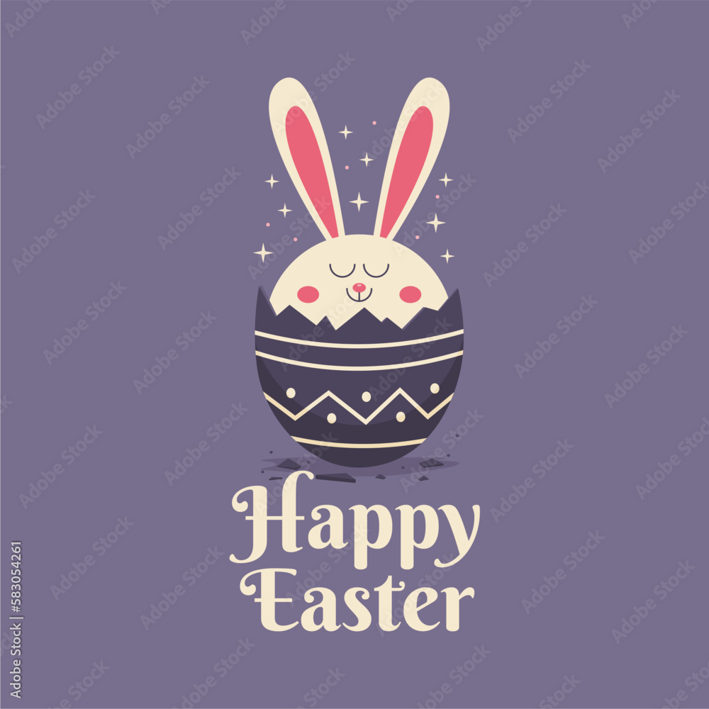happy easter background template with sleepy rabbit in the crack egg illustration happy easter background template with sleepy rabbit in the crack egg illustration