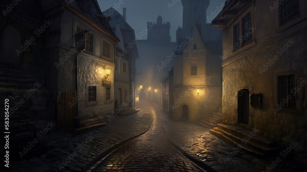 medieval street in the night