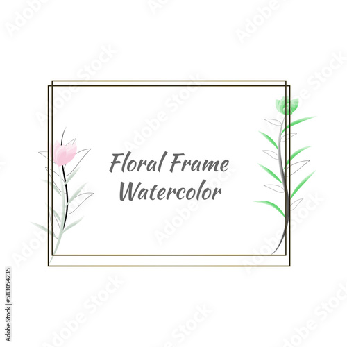 Floral frame with hand drawn watercolor flowers. Vector illustration.