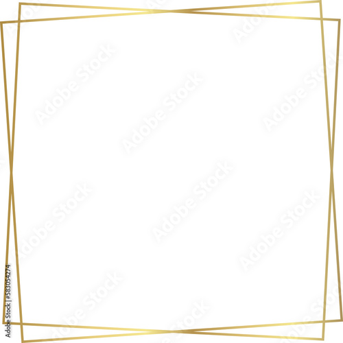 Double gold square ornamental frame, luxury border isolated on transparent background, PNG template picture, card, text,social post
