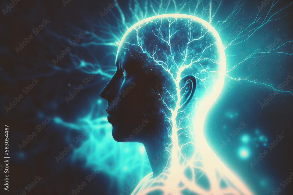 Astral body woman silhouette bust at abstract space background neural network AI generated art Astral body woman silhouette bust at abstract space background neural network AI generated art