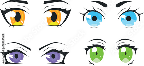 Different set of anime eyes, vector illustration