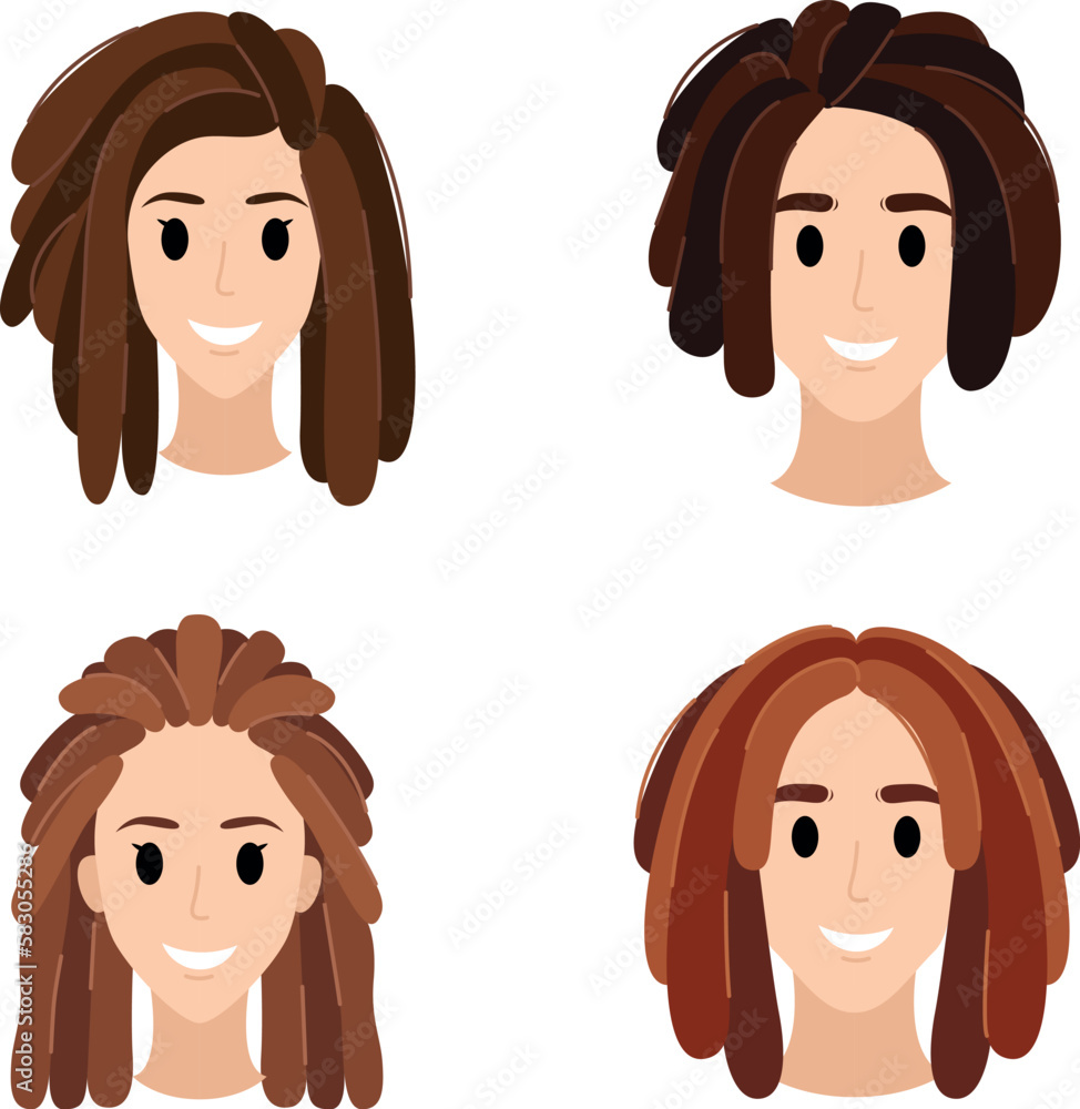 Dreadlocks different hairstyles, vector illustration Dreadlocks different hairstyles, vector illustration