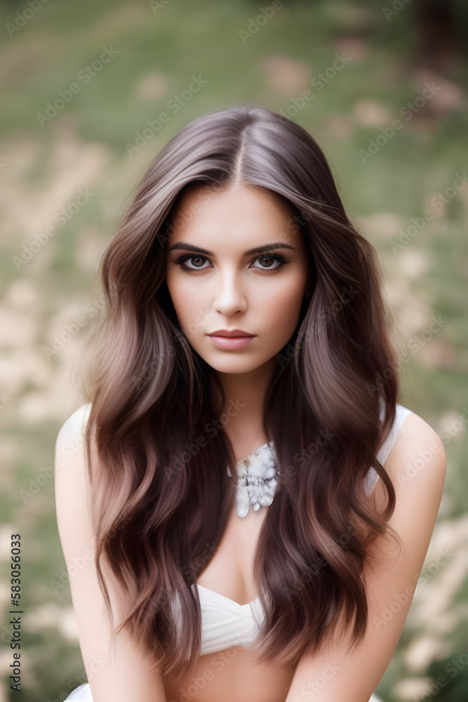 Naklejka premium Portrait of a young, beautiful woman, Generative AI