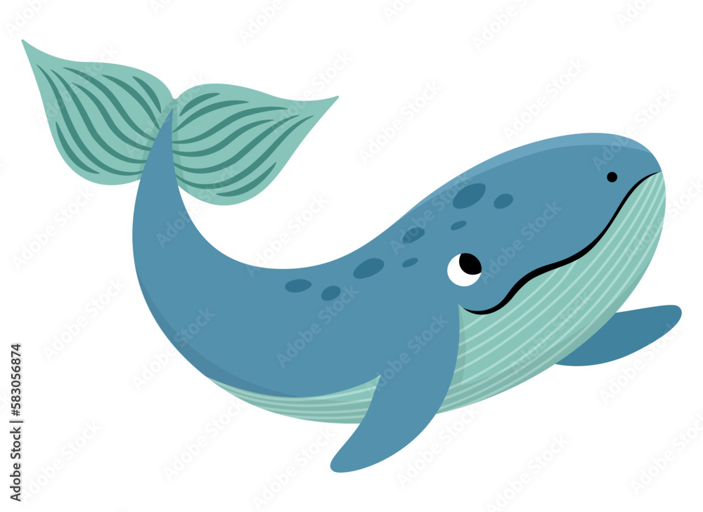 Vector blue whale icon. Under the sea illustration with cute funny fish. Ocean animal clipart. Cartoon underwater or marine clip art for children isolated on white background. Vector blue whale icon. Under the sea illustration with cute funny fish. Ocean animal clipart. Cartoon underwater or marine clip art for children isolated on white background.