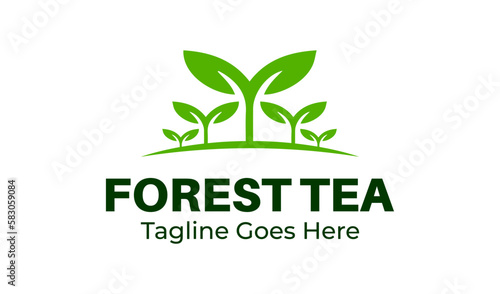 Forest Tea Logo Design Template with tea icon and forest. Perfect for business, company, restaurant, mobile, app, etc