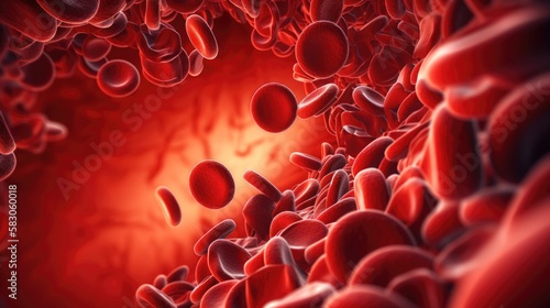 Vitality in Motion: Stunning Visualization of Red Blood Cells Flowing in an Artery. Generative ai illustration photo