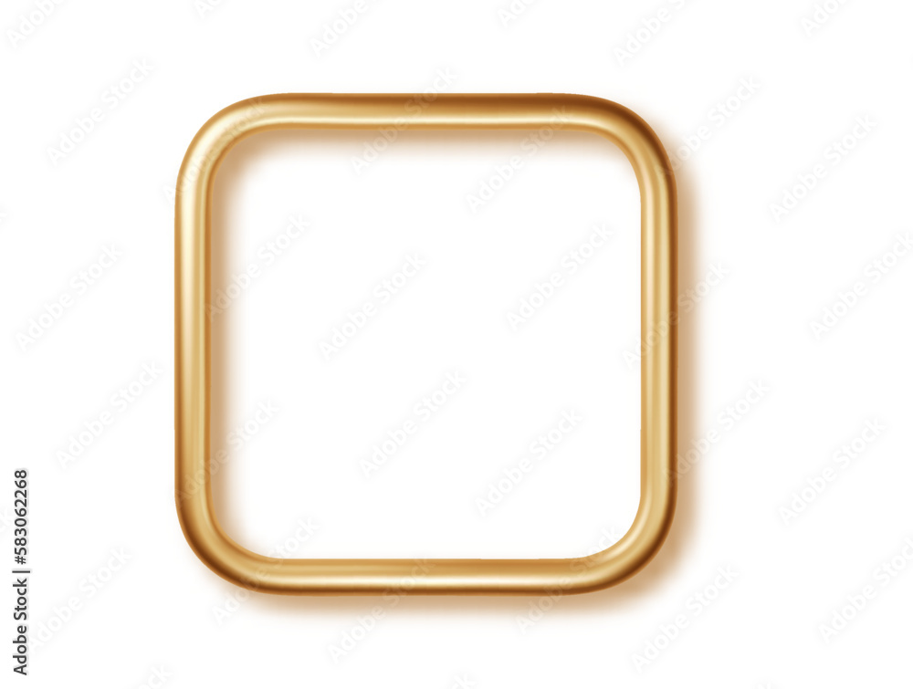 Gold border soft corner square with shadows isolated on white background. Golden luxury realistic frame Gold border soft corner square with shadows isolated on white background. Golden luxury realistic frame