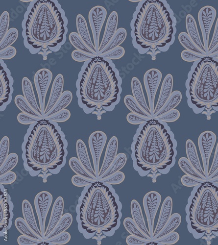 Bluestone floral paisley seamless pattern for textile printing 
