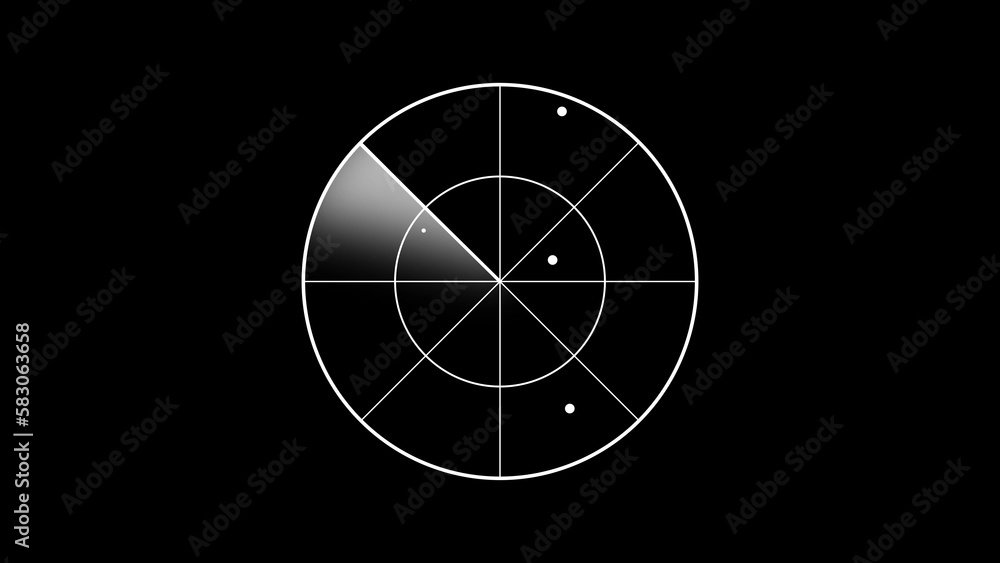 Radar screen detected. Radar HUD with objects on screen. Futuristic white HUD navigation, sonar detection. Air traffic controller monitor. 3D animation