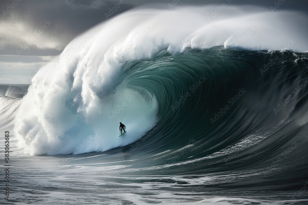 a californian surfer on a giant wave, generative AI