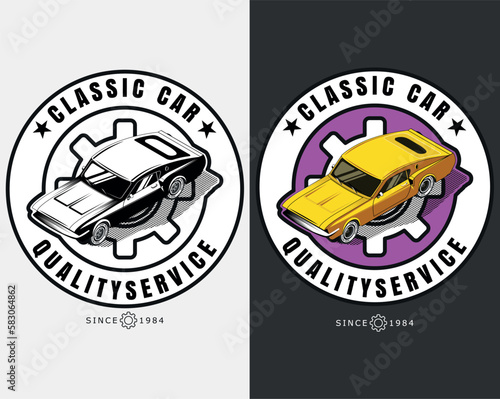 classic car design logo in an isometric style