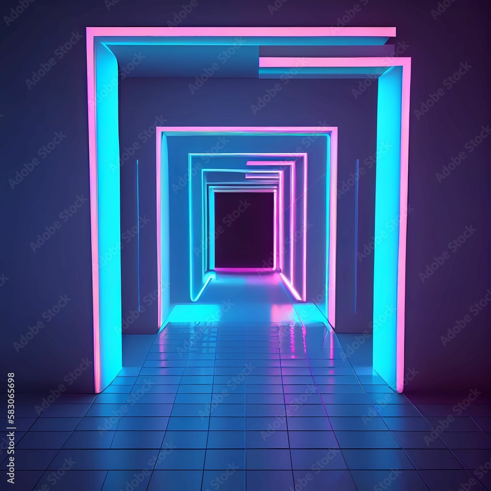 Light in the tunnel, square format. Neon Light. Generative AI
Light in the tunnel, square format. Neon Light. Generative AI