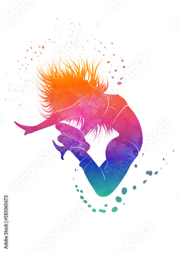 Outline of a dancing girl. Vector illustration of an image of a dancing girl drawn with paint stains. Sketch for creativity. photo