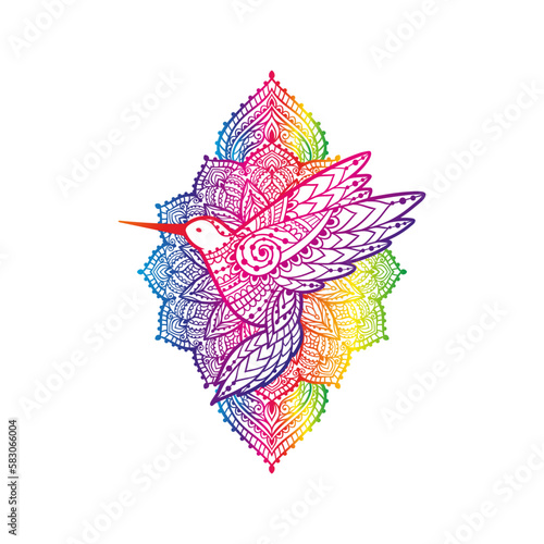 Hummingbird zen ornament mandala. Vector illustration. Colibri