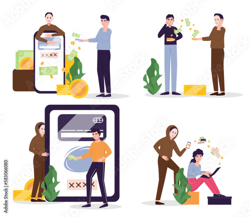 Internet fraud and scam. Online hackers at phishing, cyber crime, theft of personal data, password, bank information and money. Thief blackmailing people