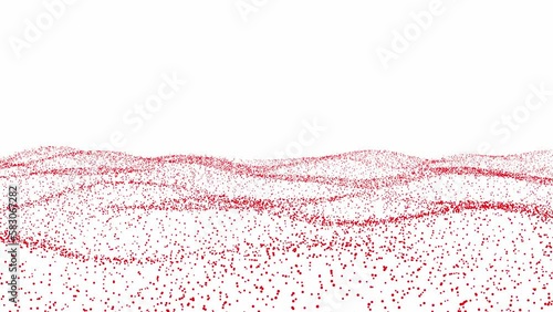 Slow waves in red 3D particle net with reduced depth of field in white space as abstract background	